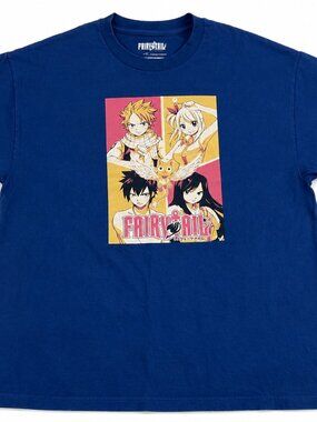 Fairy Tail Anime Graphic Tee XL Funimation Natsu Lucy Gray Erza Happy Blue